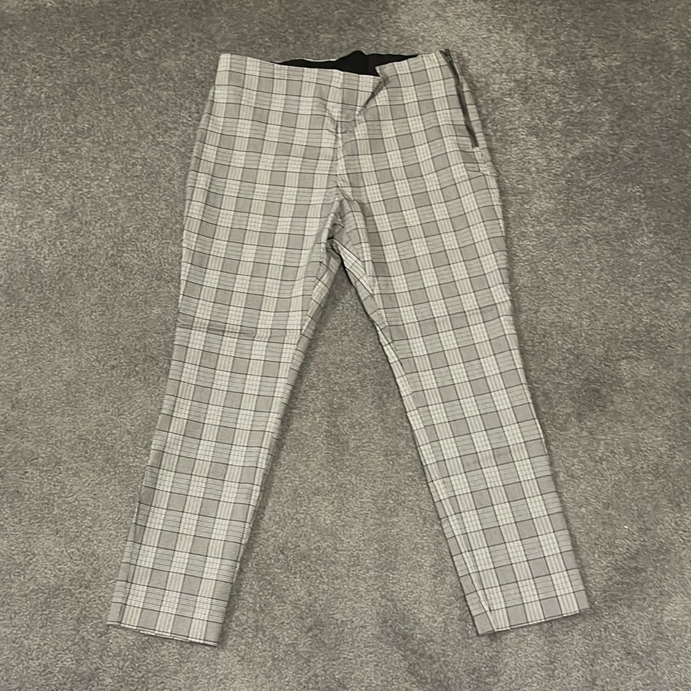 A new day stretch high waisted skinny ankle dress pants in gray plaid 14